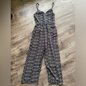 Zara spaghetti straps ankle cropped Aztec/ tribal patterned jumpsuit, wide leg